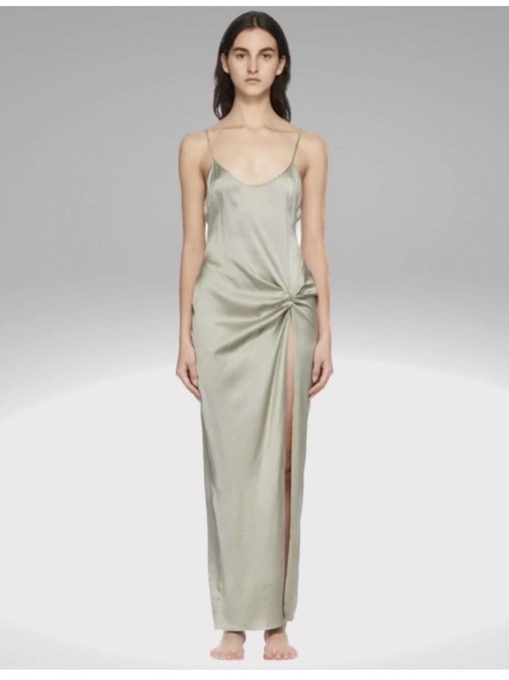 SKIMS Sage Satin Twist-Knot Maxi Slip with High Slit